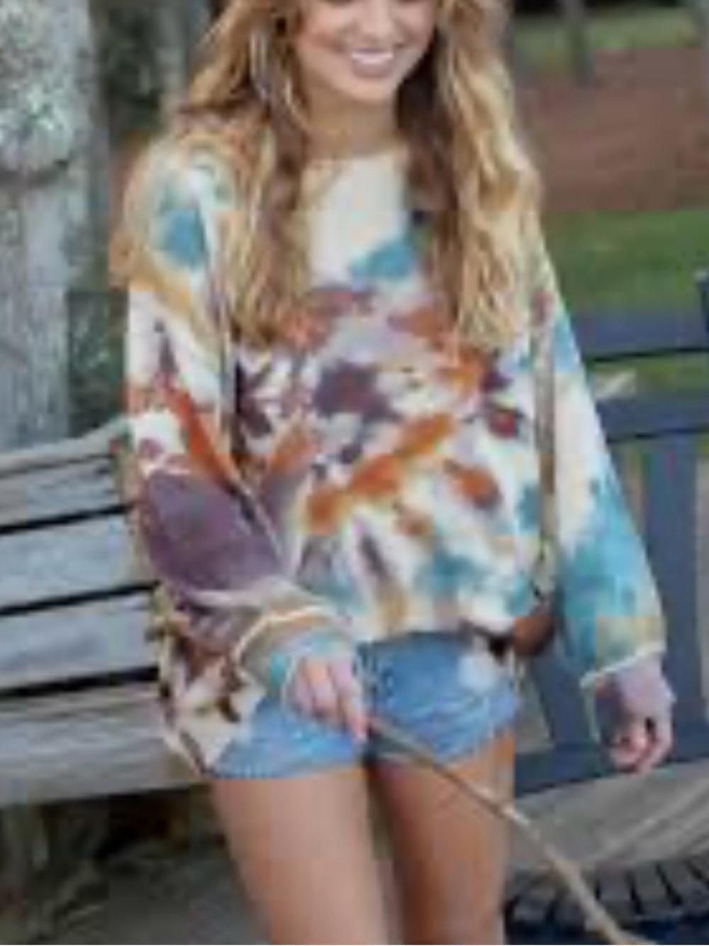Natural Life Oversized Tie-Dye Long Sleeve Sweater Pullover - Multi Color